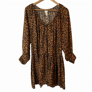 H&M Leopard Print Tunic Dress Sz XS Brown Black Oversized Top Animal Shirt Tier